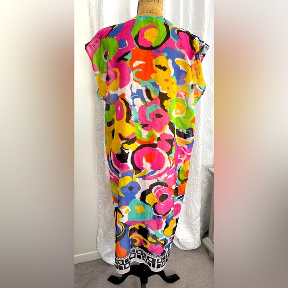 FERAUD Paris Abstract Floral Beach Dress Swim Cover Tunic Caftan O/S - Picture 3 of 10